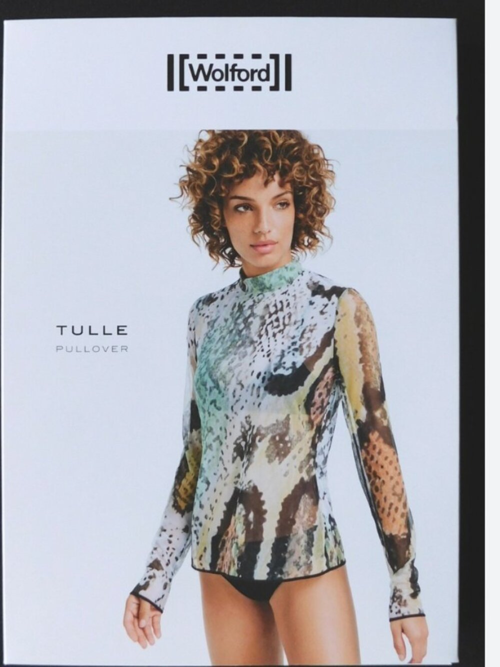 Wolford Tulle Sheer Pullover Rollneck Collar Blouse in Reptile Print L Abstract - Picture 7 of 7